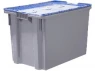 Ящик полимерный 600х400х415 Safe PRO гл. дно / сплошной серый с синей крышкой